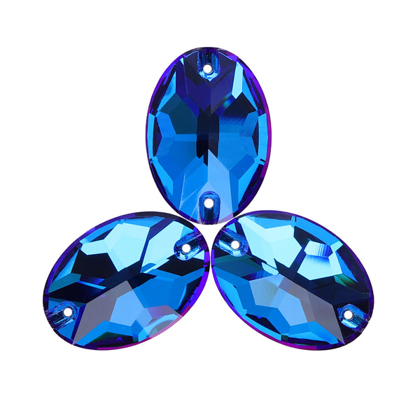 Bermuda Blue Oval Shape High Quality Glass Sew-on Rhinestones WholesaleRhinestone