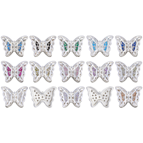 Butterfly Shape Silver Plated High-Quality Sew-on Alloy Charms Inlaid Cubic Zirconia