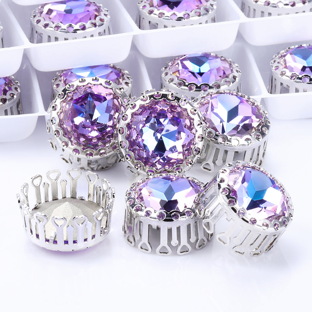 Vitrail Light Gemstone Flower Round Shape High-Quality Glass Sew-on Nest Hollow Claw Rhinestones WholesaleRhinestone