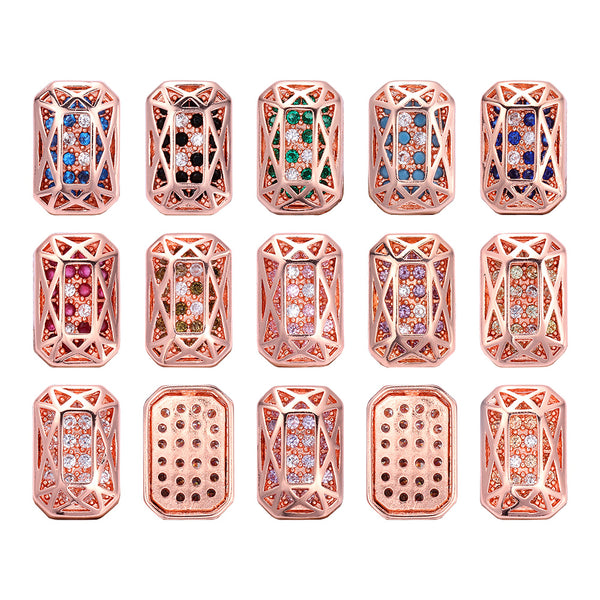 Octagon Shape Rose Gold Plated High-Quality Sew-on Alloy Charms Inlaid Cubic Zirconia WholesaleRhinestone