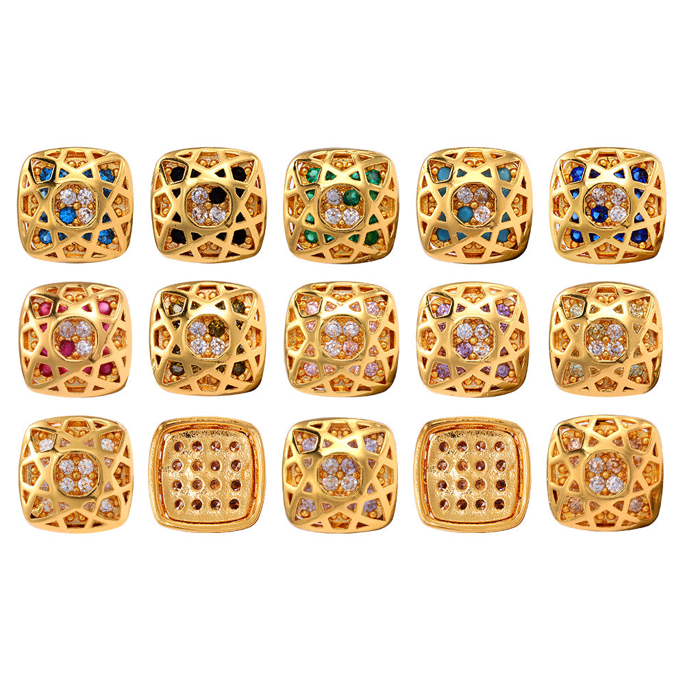 Cushion Square Shape Golden Plated High-Quality Sew-on Alloy Charms Inlaid Cubic Zirconia