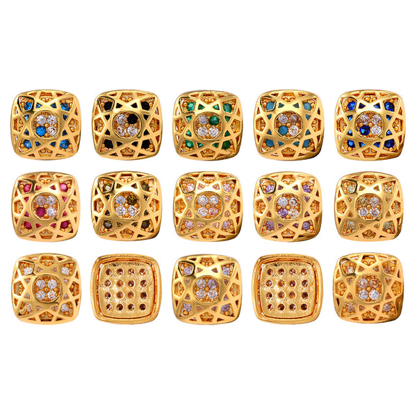 Cushion Square Shape Golden Plated High-Quality Sew-on Alloy Charms Inlaid Cubic Zirconia WholesaleRhinestone