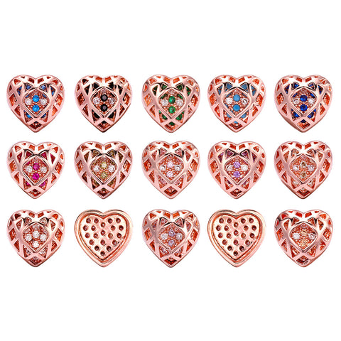 Heart Shape Rose Gold Plated High-Quality Sew-on Alloy Charms Inlaid Cubic Zirconia
