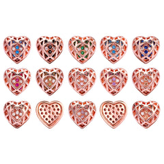 Heart Shape Rose Gold Plated High-Quality Sew-on Alloy Charms Inlaid Cubic Zirconia