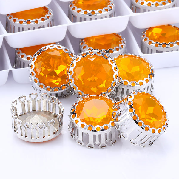 Topaz Opal Gemstone Flower Round Shape High-Quality Glass Sew-on Nest Hollow Claw Rhinestones WholesaleRhinestone