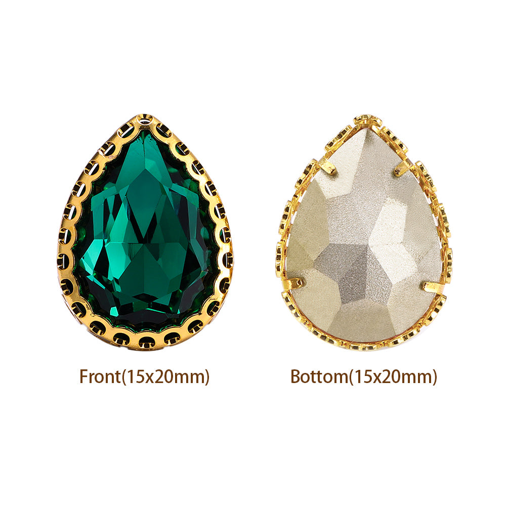 Emerald Drop Shape High-Quality Glass Sew-on Nest Hollow Claw Rhinestones