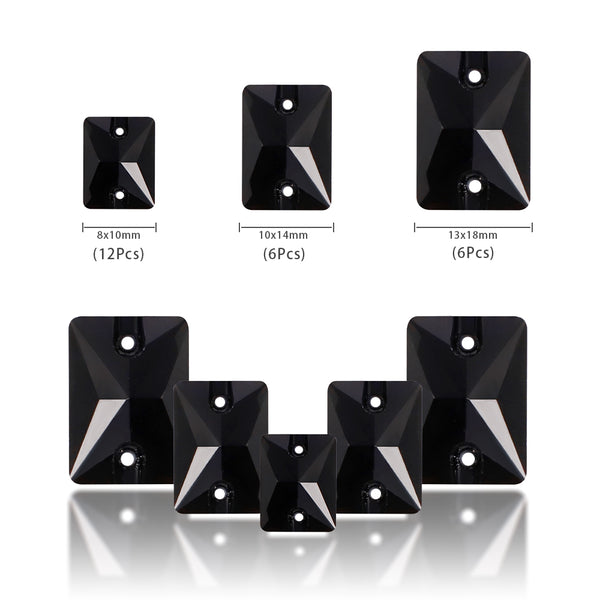 Mixed Sizes Jet Rectangle Shape High Quality Glass Sew-on Rhinestones WholesaleRhinestone
