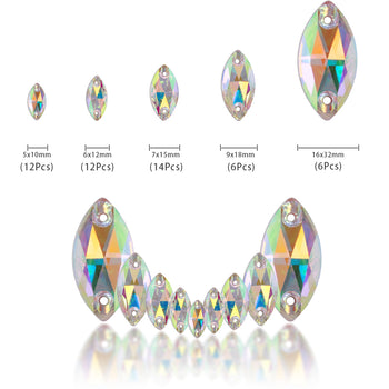 Mixed Sizes Crystal AB Navette Shape High Quality Glass Sew-on Rhinestones WholesaleRhinestone