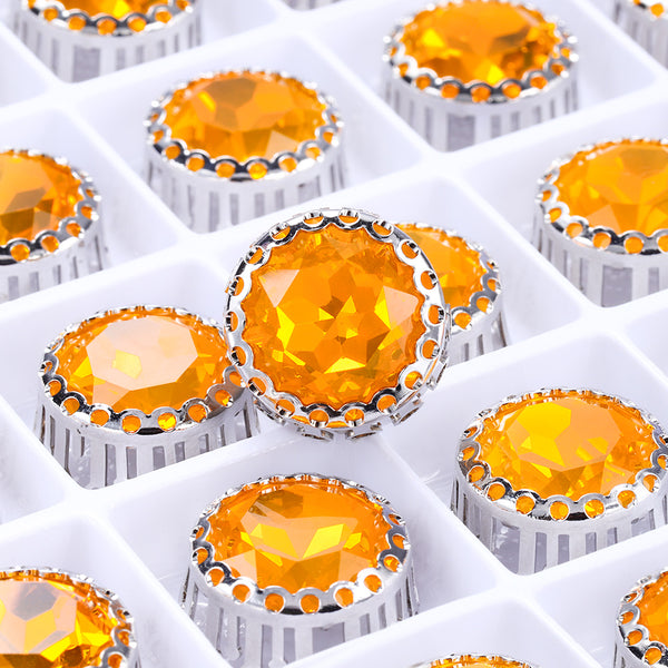 Topaz Opal Gemstone Flower Round Shape High-Quality Glass Sew-on Nest Hollow Claw Rhinestones WholesaleRhinestone