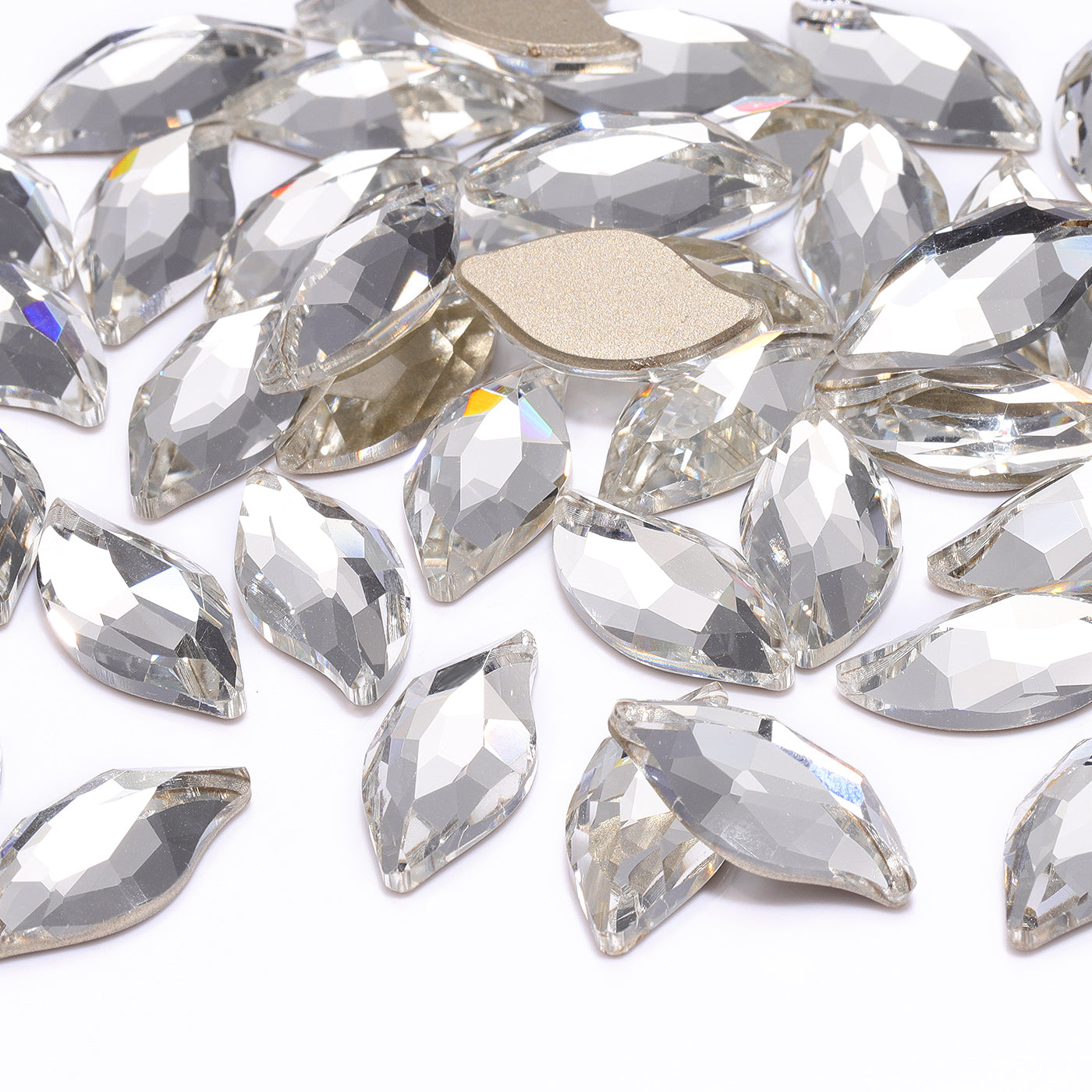 Crystal Diamond Leaf Shape High Quality Glass Beveled Flat Back Rhinestones