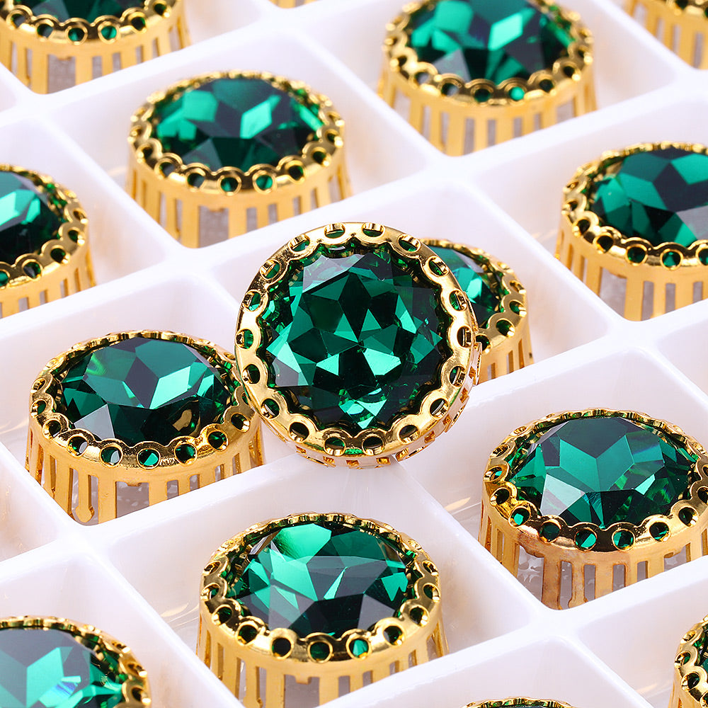 Emerald edelsteen bloem ronde vorm van hoge kwaliteit glas naa-op nest holle klauw strass