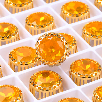 Topaz Opal Gemstone Flower Round Shape High-Quality Glass Sew-on Nest Hollow Claw Rhinestones WholesaleRhinestone