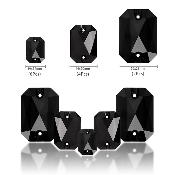 Mixed Sizes Jet Octagon Shape High Quality Glass Sew-on Rhinestones WholesaleRhinestone