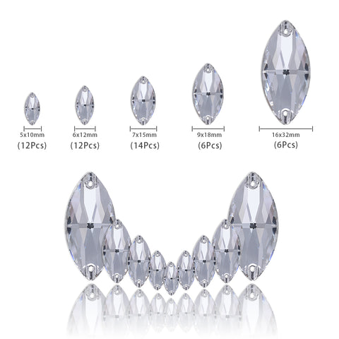 Mixed Sizes Crystal Navette Shape High Quality Glass Sew-on Rhinestones Secondary image