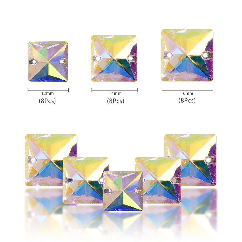 Mixed Sizes Crystal AB Square Shape High Quality Glass Sew-on Rhinestones WholesaleRhinestone