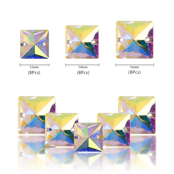 Mixed Sizes Crystal AB Square Shape High Quality Glass Sew-on Rhinestones WholesaleRhinestone
