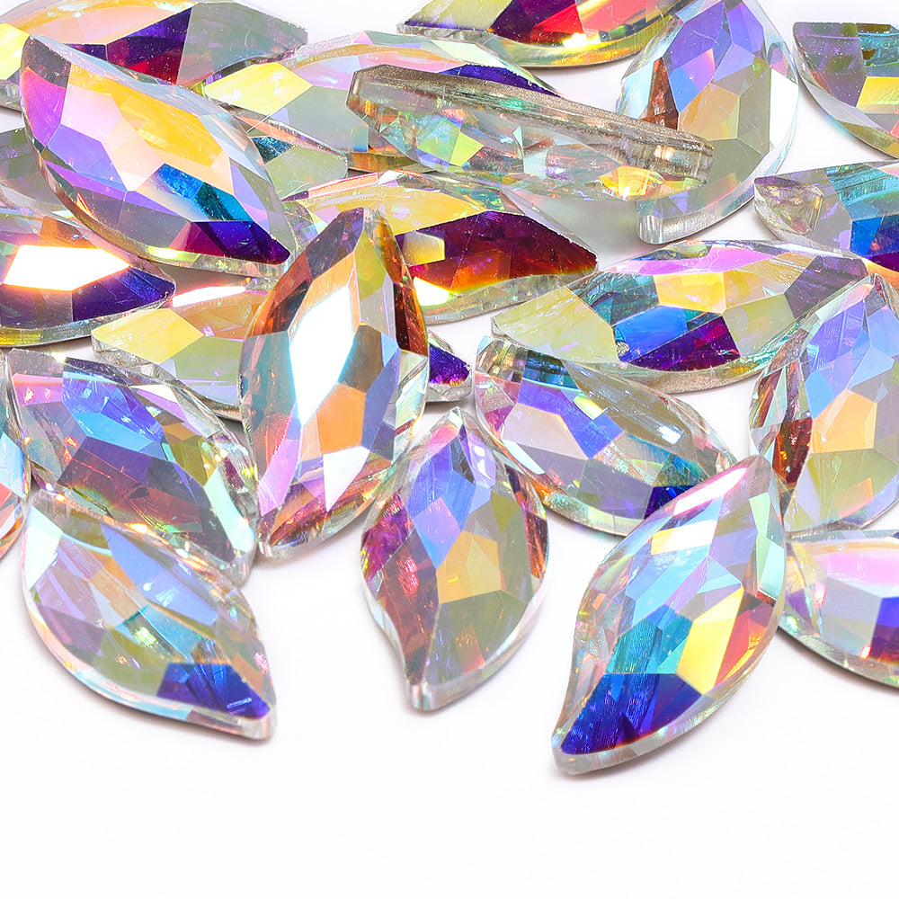 Crystal AB Diamond Leaf Shape High Quality Glass Beveled Flat Back Rhinestones WholesaleRhinestone