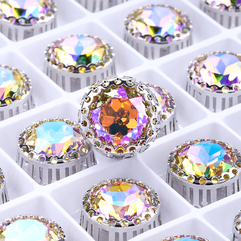 Paradise Shine Gemstone Flower Round Shape High-Quality Glass Sew-on Nest Hollow Claw Rhinestones WholesaleRhinestone