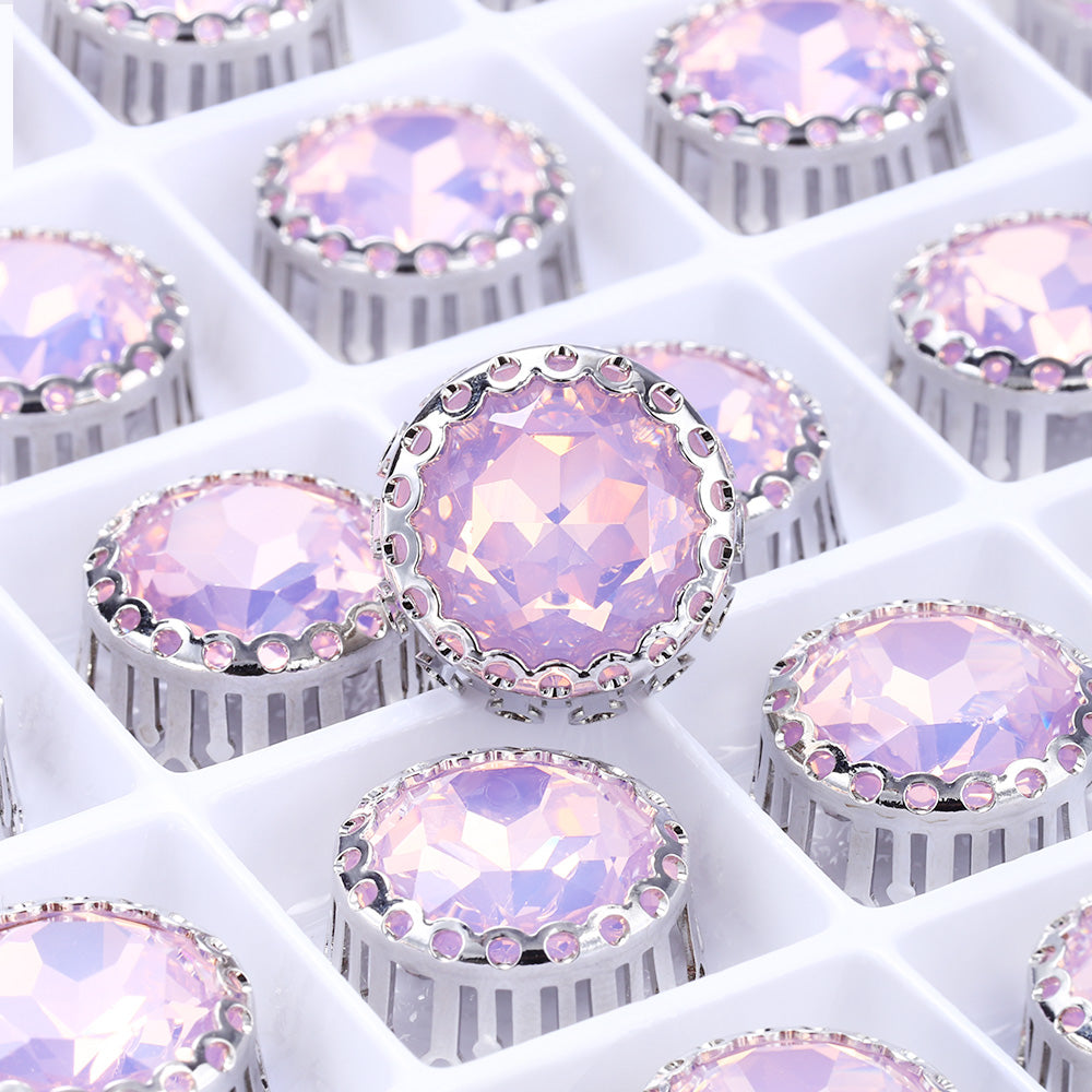 Rose Water Opal Gemstone Flower Round Shape High-Quality Glass Sew-on Nest Hollow Claw Rhinestones WholesaleRhinestone