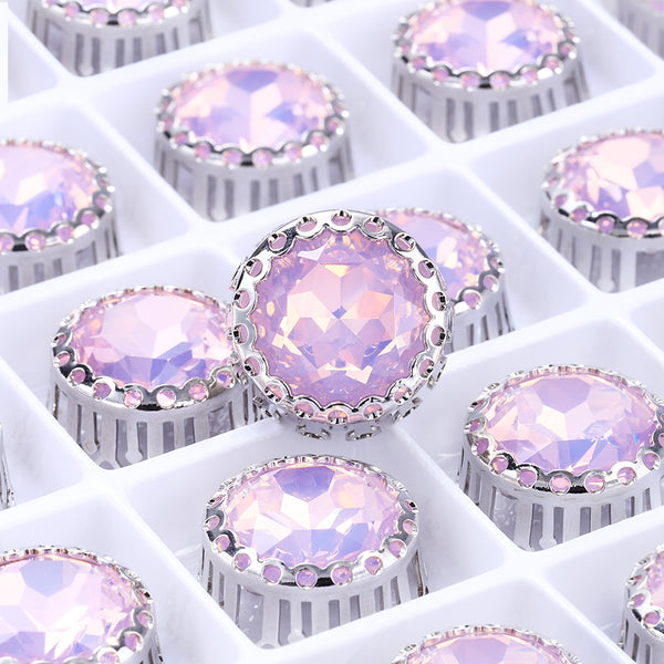Rose Water Opal Gemstone Flower Round Shape High-Quality Glass Sew-on Nest Hollow Claw Rhinestones WholesaleRhinestone