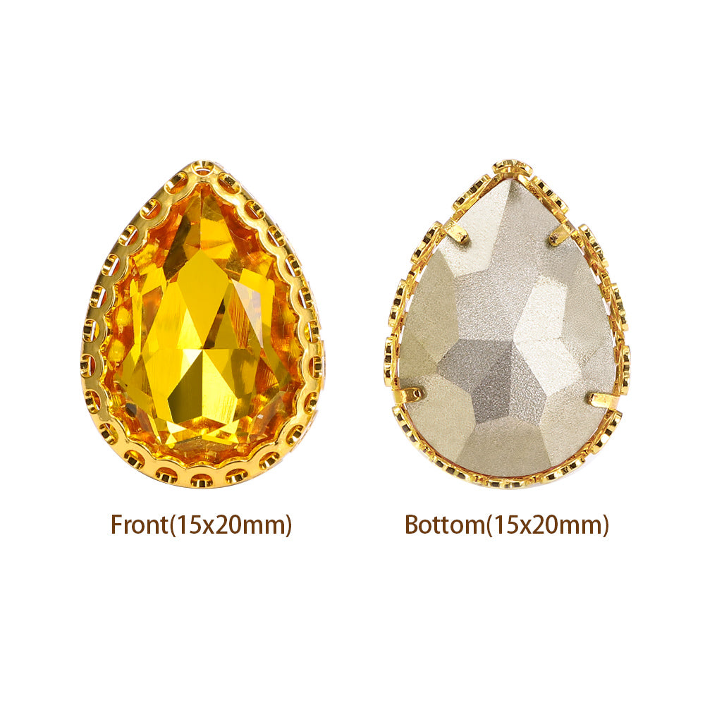 Light Topaz Drop Shape High-Quality Glass Sew-on Nest Hollow Claw Rhinestones WholesaleRhinestone