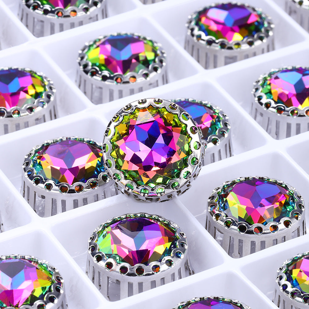 Volcano Gemstone Flower Round Shape High-Quality Glass Sew-on Nest Hollow Claw Rhinestones WholesaleRhinestone