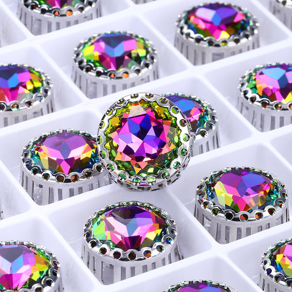 Volcano Gemstone Flower Round Shape High-Quality Glass Sew-on Nest Hollow Claw Rhinestones WholesaleRhinestone