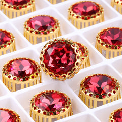 Rose Gemstone Flower Round Shape High-Quality Glass Sew-on Nest Hollow Claw Rhinestones