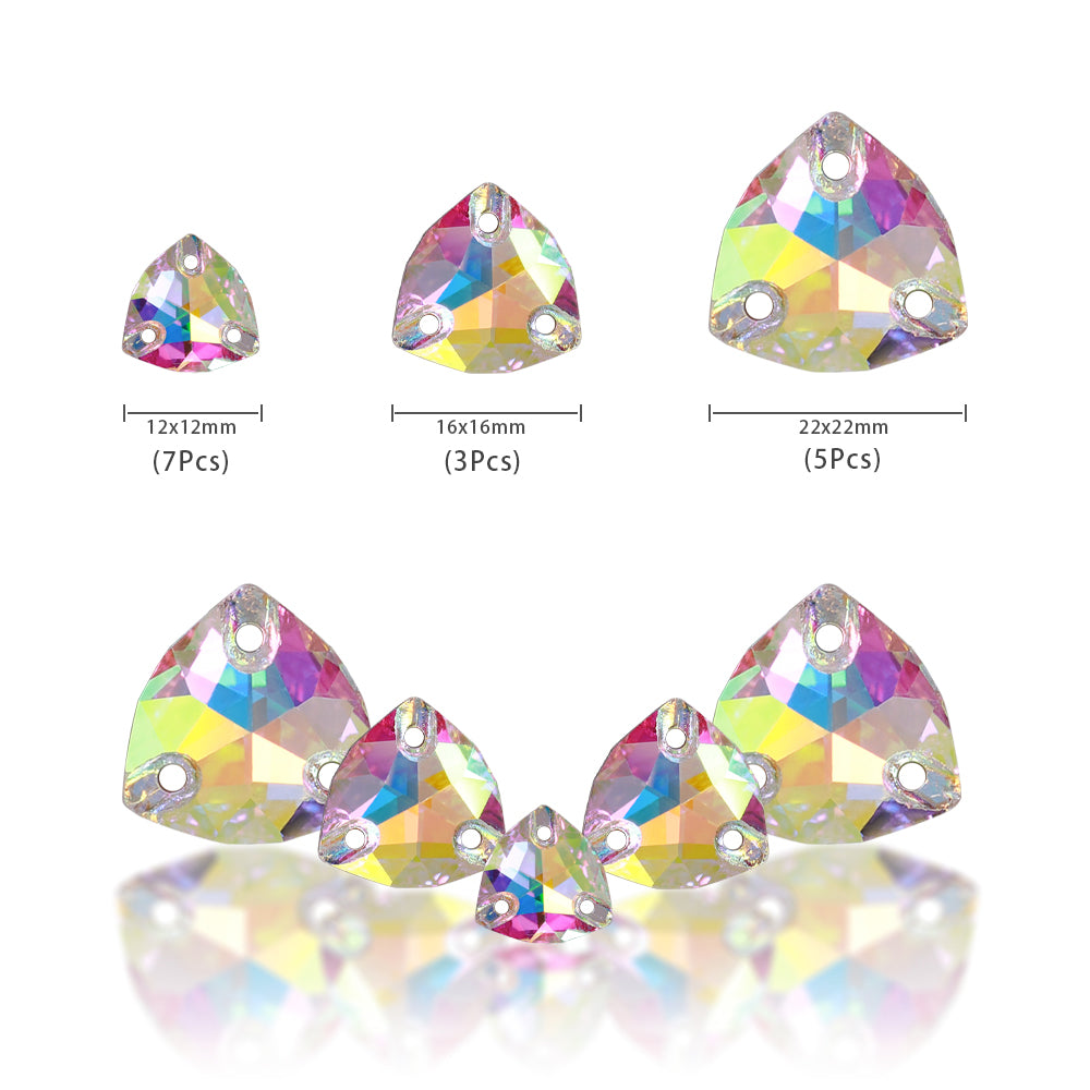 Mixed Sizes Crystal AB Trilliant Shape High Quality Glass Sew-on Rhinestones