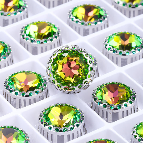 Vitrail Rose Gemstone Flower Round Shape High-Quality Glass Sew-on Nest Hollow Claw Rhinestones WholesaleRhinestone