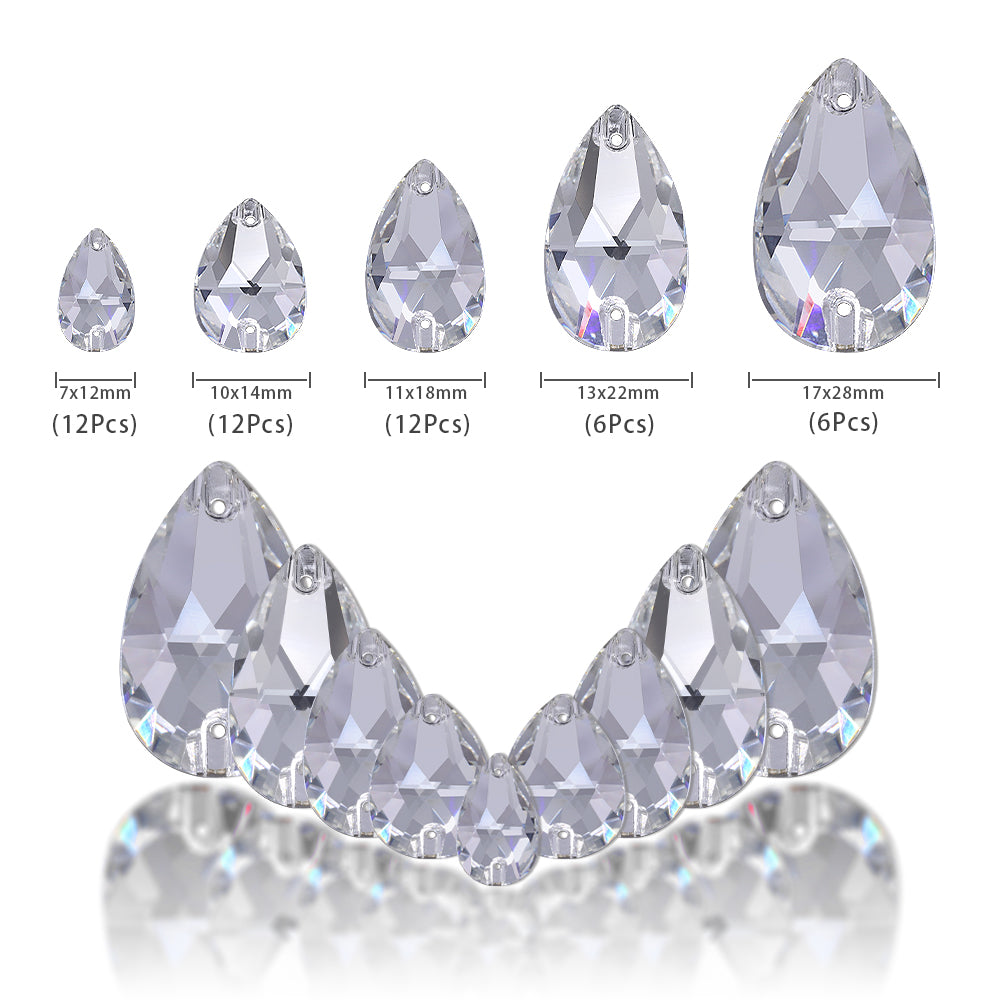 Mixed Sizes Crystal Drop Shape High Quality Glass Sew-on Rhinestones WholesaleRhinestone
