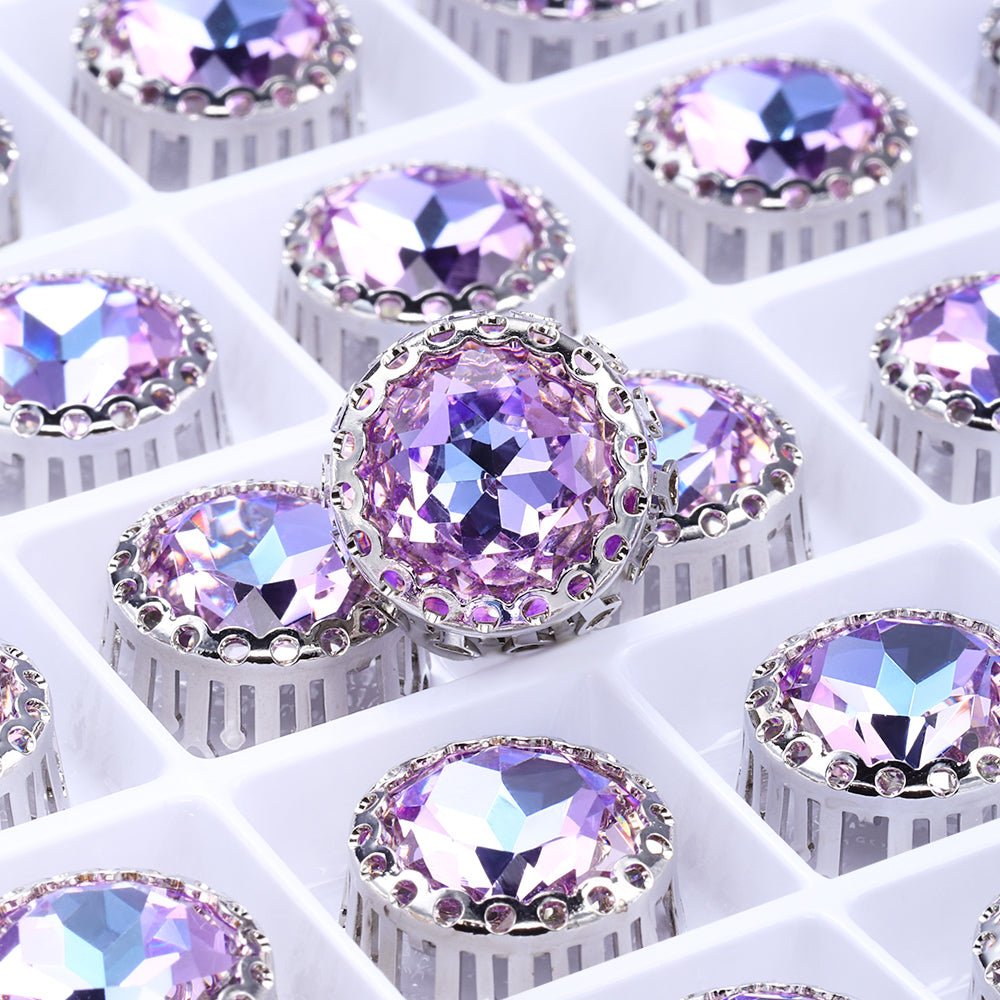 Vitrail Light Gemstone Flower Round Shape High-Quality Glass Sew-on Nest Hollow Claw Rhinestones WholesaleRhinestone
