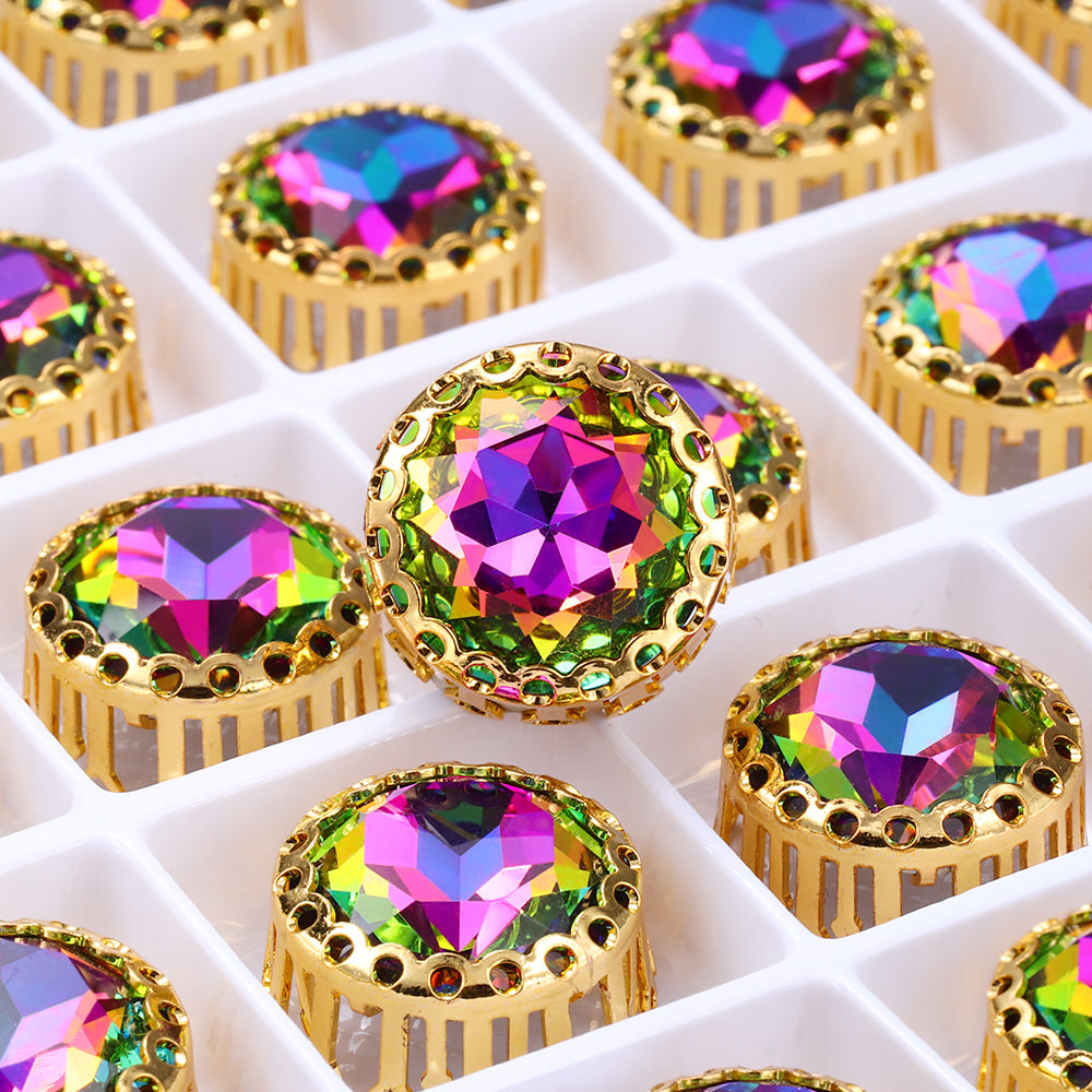 Volcano Gemstone Flower Round Shape High-Quality Glass Sew-on Nest Hollow Claw Rhinestones WholesaleRhinestone