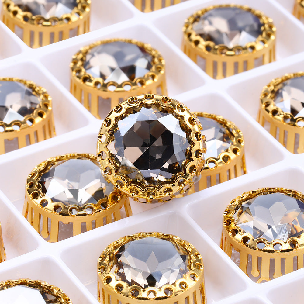 Satin Gemstone Flower Round Shape High-Quality Glass Sew-on Nest Hollow Claw Rhinestones WholesaleRhinestone