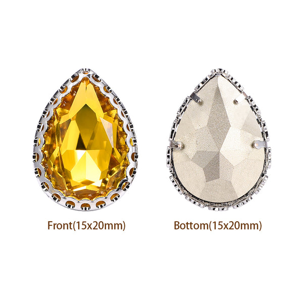 Light Topaz Drop Shape High-Quality Glass Sew-on Nest Hollow Claw Rhinestones WholesaleRhinestone