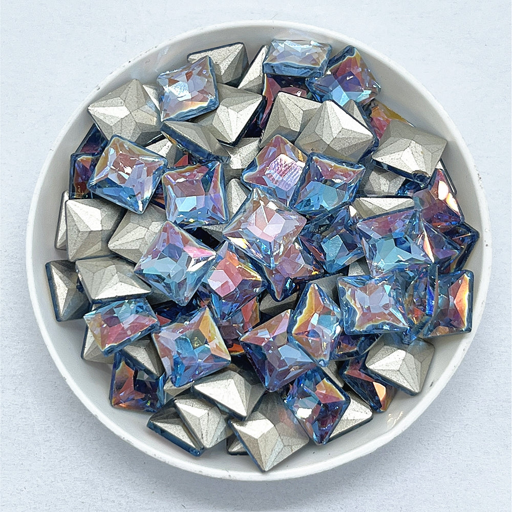 Lt Light Blue AB Princess Square Shape Pointed Back Fancy Rhinestones WholesaleRhinestone
