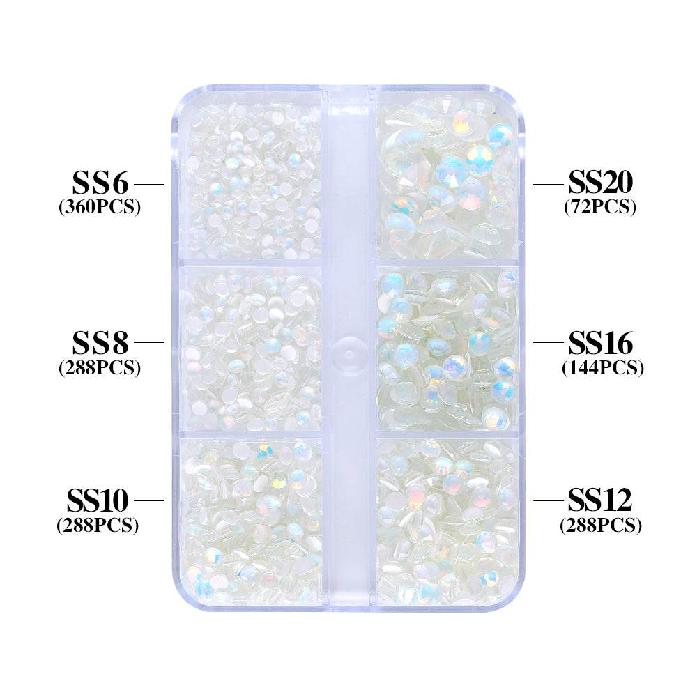 Mixed Sizes 6 Grid Box Mocha Opal Crystal Glass FlatBack Rhinestones For Nail Art WholesaleRhinestone