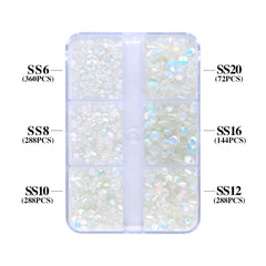 Mixed Sizes 6 Grid Box Mocha Opal Crystal Glass FlatBack Rhinestones For Nail Art