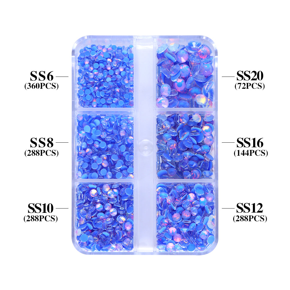 Mixed Sizes 6 Grid Box Mocha Opal Dk Blue Glass FlatBack Rhinestones For Nail Art WholesaleRhinestone