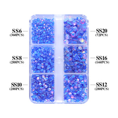 Mixed Sizes 6 Grid Box Mocha Opal Dk Blue Glass FlatBack Rhinestones For Nail Art