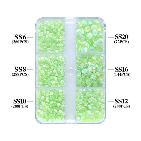 Gemischte Größen 6 Gitterbox Mocha Opal LT Green Glass Flachback -Strass für Nagelkunst Zweitbild