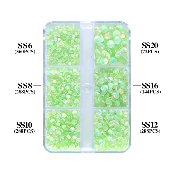 Mixed Sizes 6 Grid Box Mocha Opal Lt Green Glass FlatBack Rhinestones For Nail Art WholesaleRhinestone