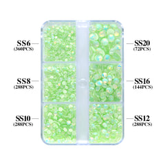 Mixed Sizes 6 Grid Box Mocha Opal Lt Green Glass FlatBack Rhinestones For Nail Art