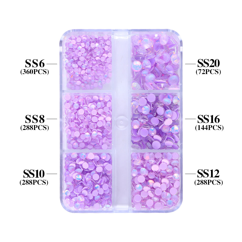Mixed Sizes 6 Grid Box Mocha Opal Lt Purple Glass FlatBack Rhinestones For Nail Art Secondary image