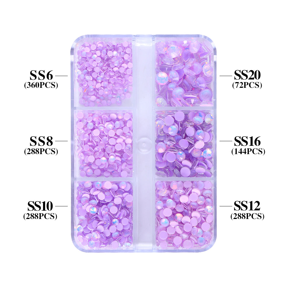Mixed Sizes 6 Grid Box Mocha Opal Lt Purple Glass FlatBack Rhinestones For Nail Art