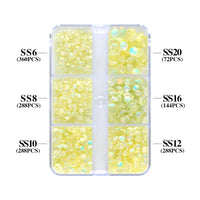 Mixed Sizes 6 Grid Box Mocha Opal Lt Yellow Glass FlatBack Rhinestones For Nail Art