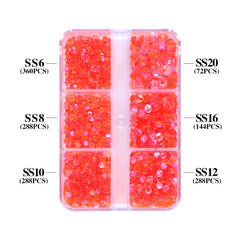 Mixed Sizes 6 Grid Box Mocha Shimmer Dk Orange Glass FlatBack Rhinestones For Nail Art