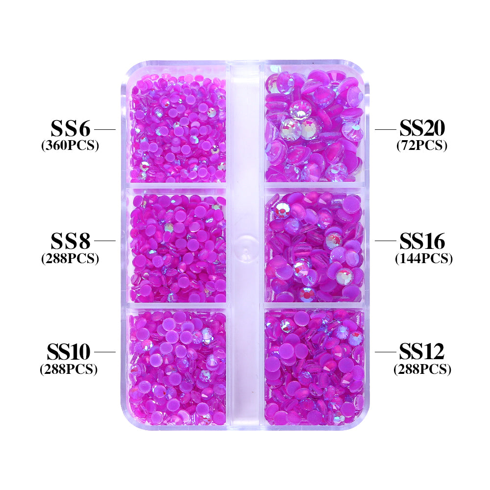 Mixed Sizes 6 Grid Box Mocha Shimmer Dk Purple Glass FlatBack Rhinestones For Nail Art