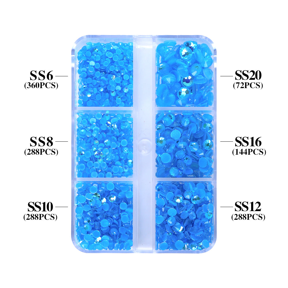 Mixed Sizes 6 Grid Box Mocha Shimmer Dk Blue Glass FlatBack Rhinestones For Nail Art Secondary image