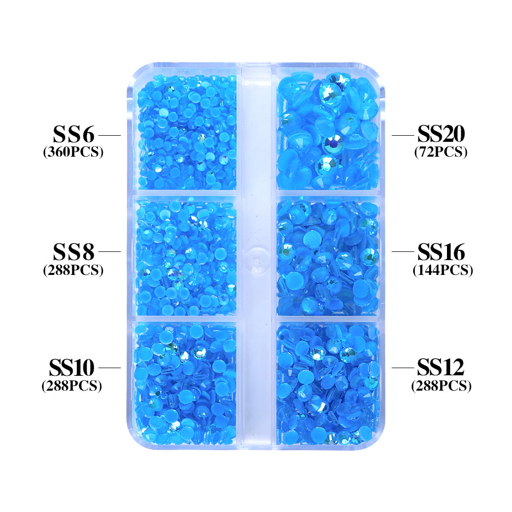 Mixed Sizes 6 Grid Box Mocha Shimmer Dk Blue Glass FlatBack Rhinestones For Nail Art
